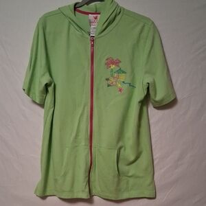 Quacker Factory Hoodie Beach Scene Cut Out Full Zipper Size Medium